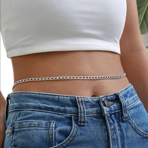 🎉 New Silver Cuban Link Adjustable Waist Chain